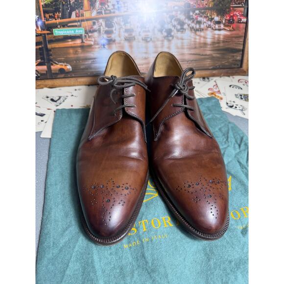 Pastori Handmade Italian Brown Leather Medallion Derby Dress Shoes EU 44 US 11 main image 10